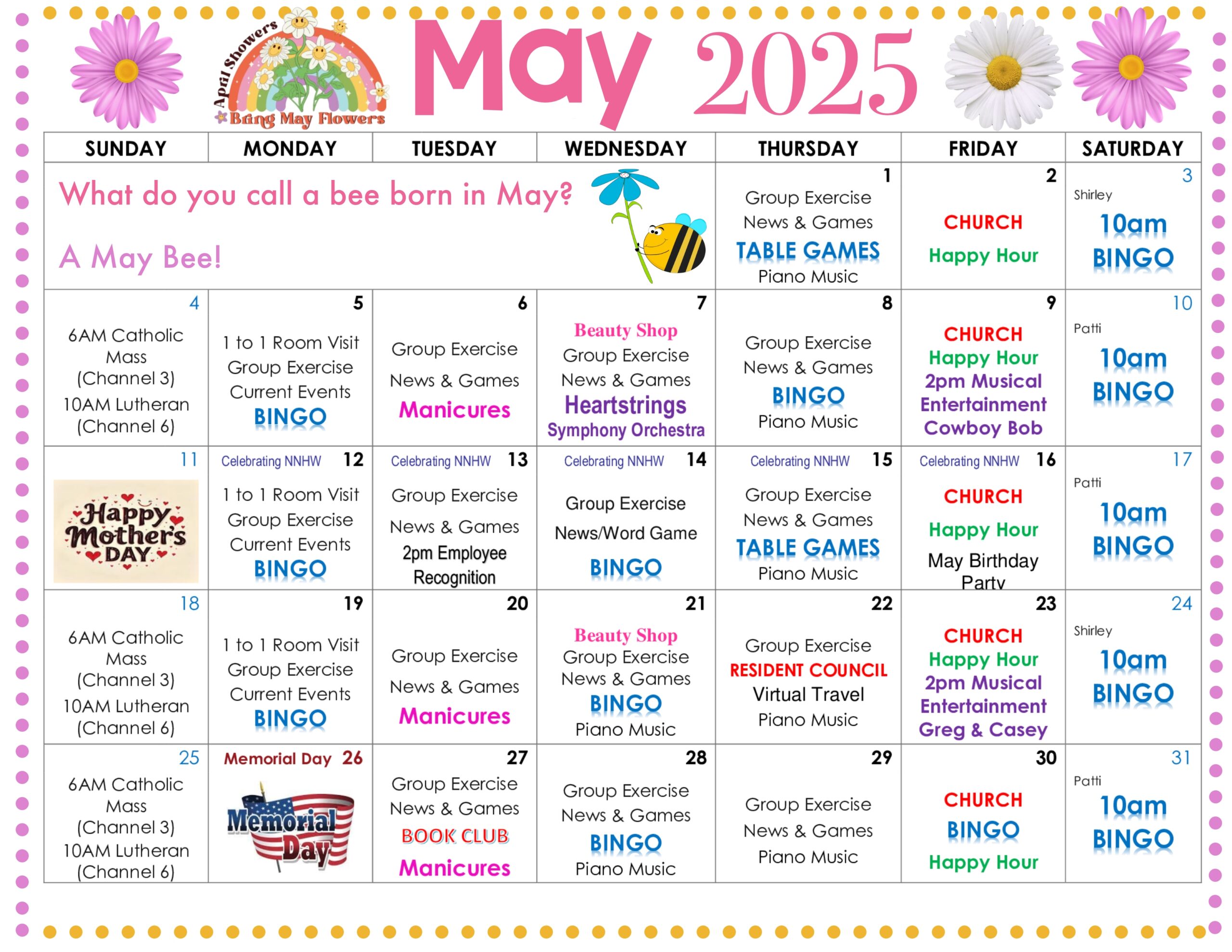 Four Winds Manor May 2025 Activity Calendar