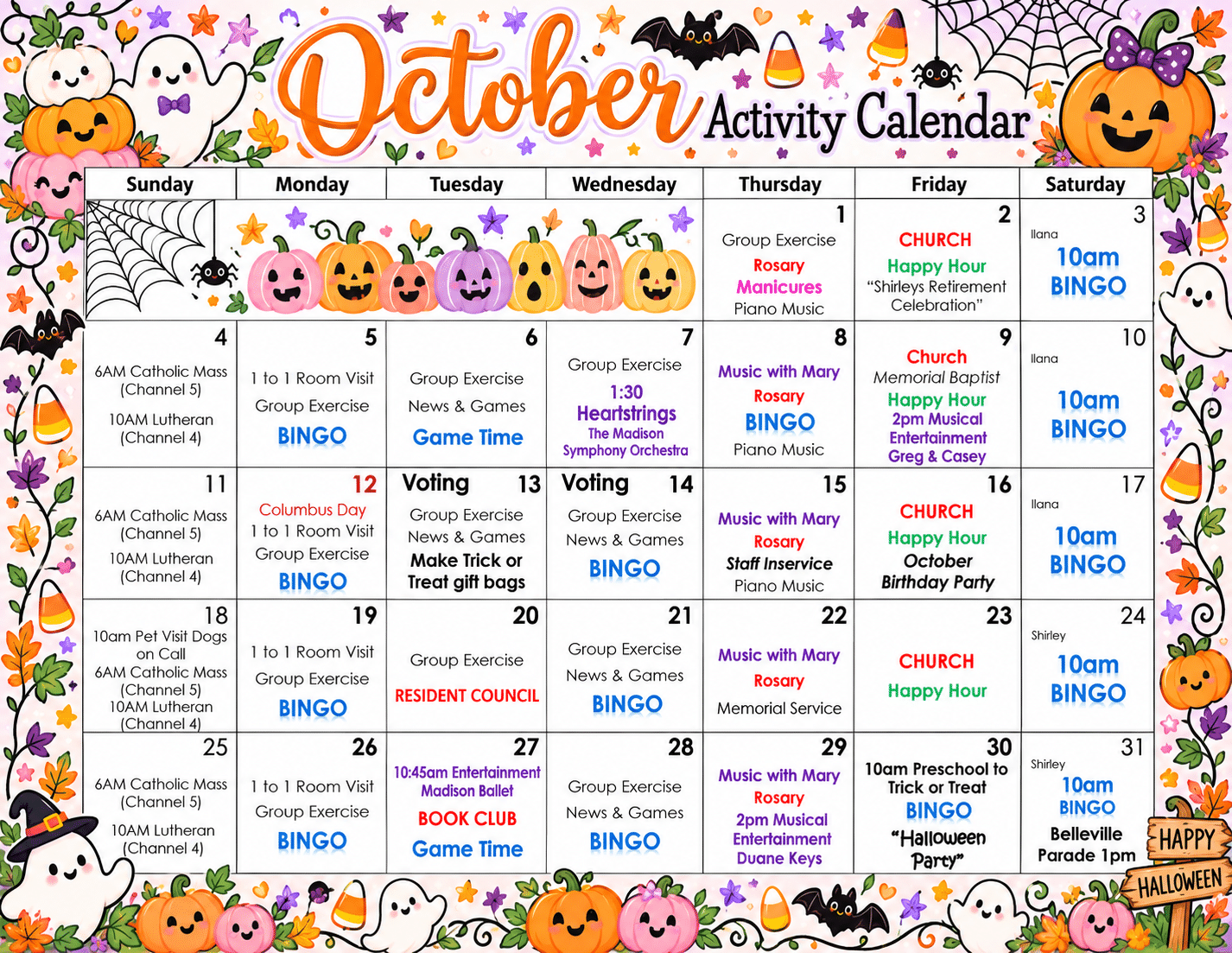 Four Winds October Activity Calendar